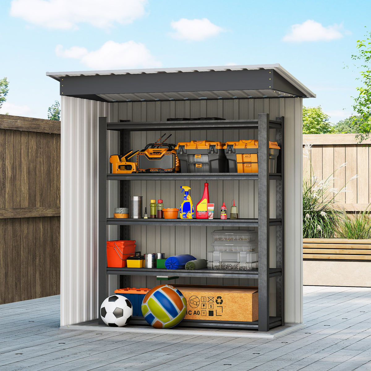 5 x 3ft Garden Storage Shed with Sliding Door and Sloped Roof Outdoor Equipment Tool, Black