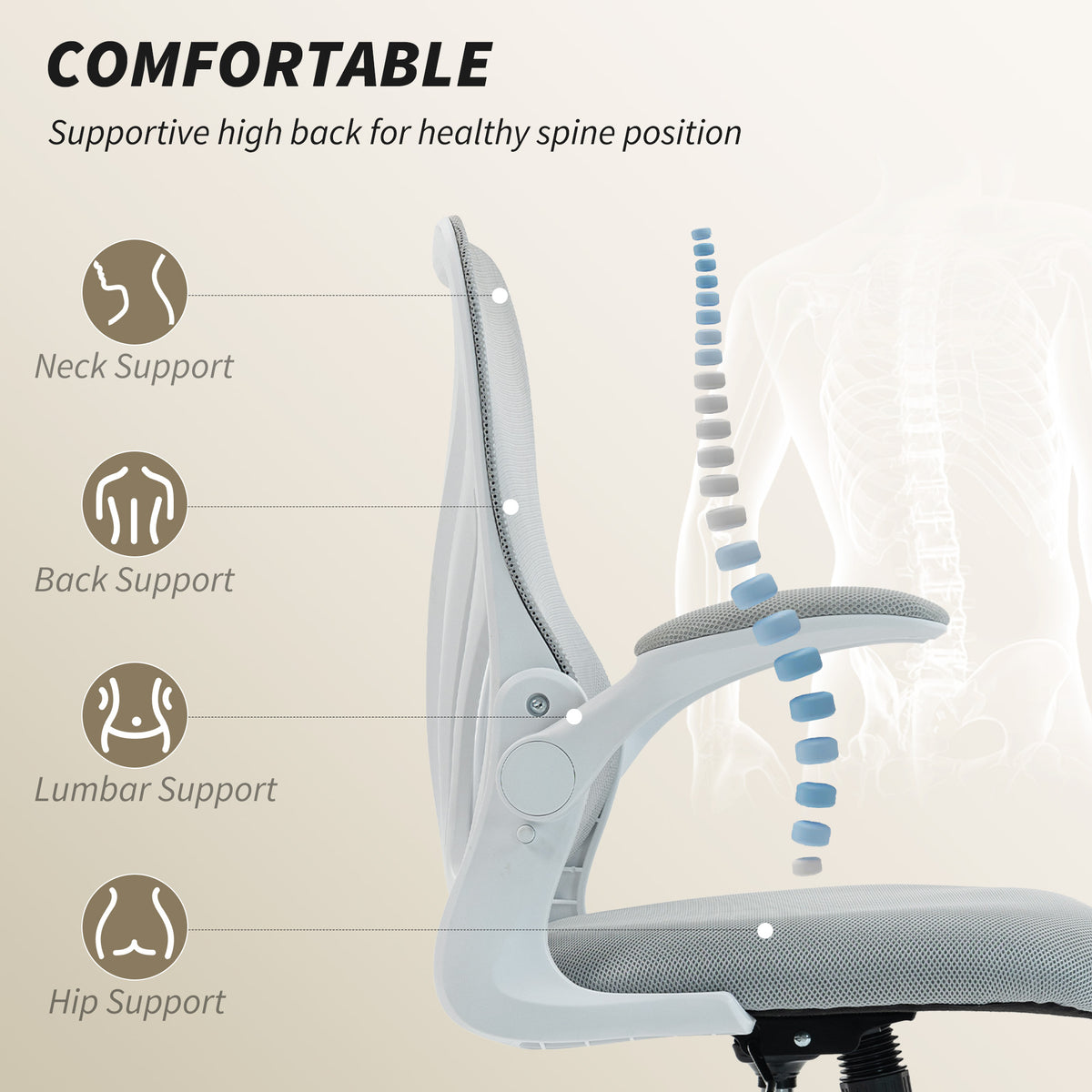 Mesh Office Chair with Foldable Backrest - Light Grey