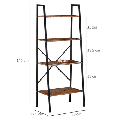 Ladder Shelf, Bookshelf, 4-Tier Industrial Storage Rack for Living Room, Bedroom, Kitchen