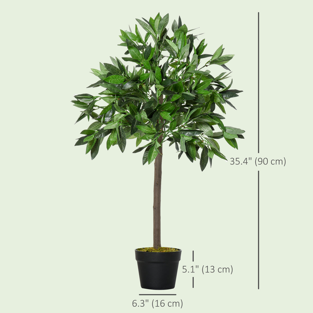 Artificial Bay Laurel Topiary Trees w/ Pot Fake, Set Of 2 90cm/3FT Indoor Greenery Plant Home Office Garden Decor Green