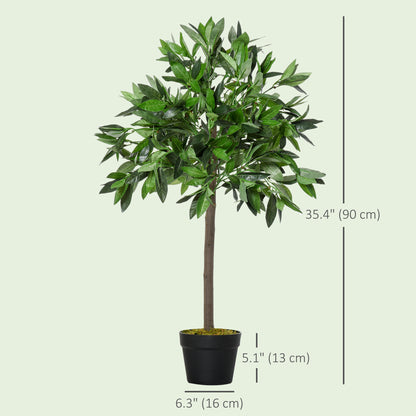 Artificial Bay Laurel Topiary Trees w/ Pot Fake, Set Of 2 90cm/3FT Indoor Greenery Plant Home Office Garden Decor Green