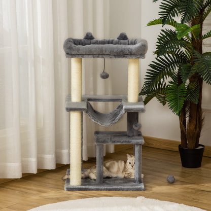 Cat Tree, 90cm Cat Tower with Sisal Scratching Posts, Cat Condo, Hammock, Top Perch and 2 Hanging Toys for Cats