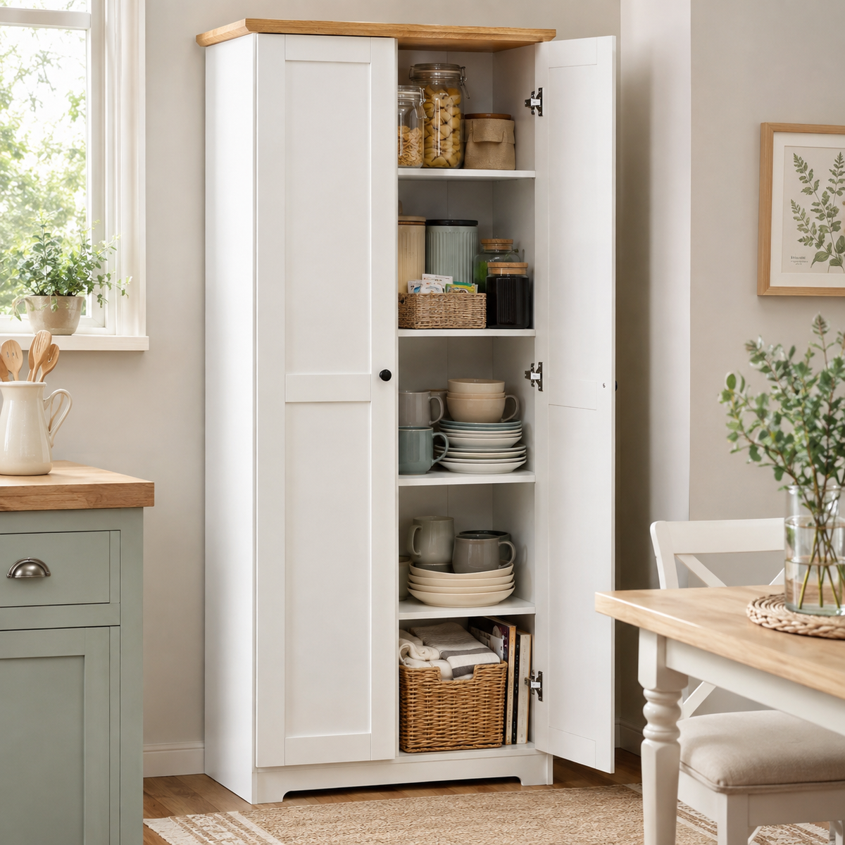 172cm Kitchen Cupboard, Freestanding Storage Cabinet with Doors and Shelves, Modern 2-Door Kitchen Pantry Cupboard for Dining Room