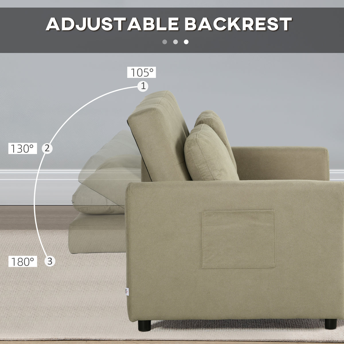 Loveseat Sofa Bed, Convertible Bed Settee with 2 Pillows, Side Pockets, Light Brown