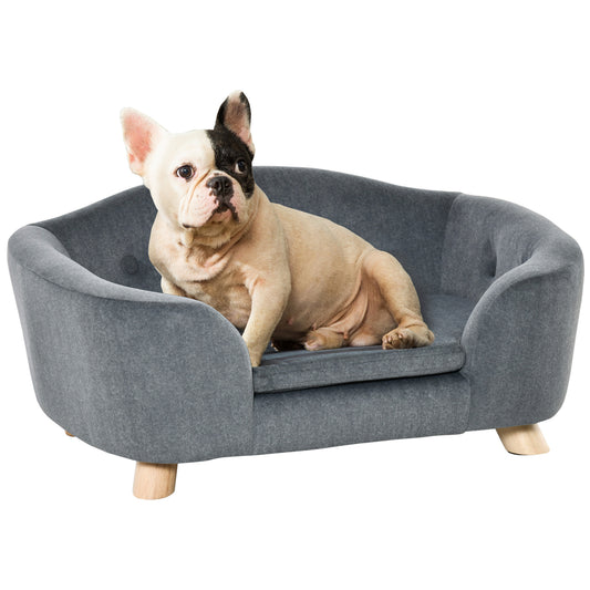 Dog Sofa Bed Pet Chair Couch with Water Resistant Fabric, Kitten Lounge with Soft Cushion, Wooden Frame for Mini Size Dogs - Grey