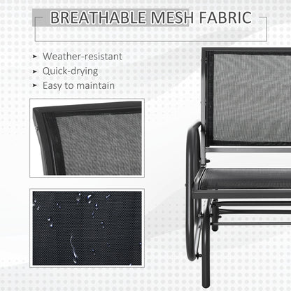 Outdoor Garden Glider Chair, Metal Frame Single Armchair Swing Seater w/ Breath Mesh Fabric Seat, Curved Backrest, Armrests, for Living Room, Patio, Porch, Dark Grey