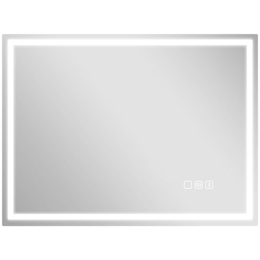 60 x 80 cm Anti-Fog LED Bathroom Mirror, with Bluetooth and Clock - Silver Tone