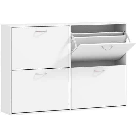 Wooden Modern Design 4 Drawer Shoes Cabinet Pull Down Shelf Storage Organiser - White