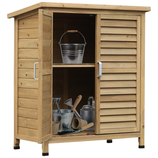 Garden Shed Wooden Garden Storage Shed 2 Door Unit Solid Fir Wood Garage Tool Organisation Cabinet, 87L x 46.5W x 96.5Hcm