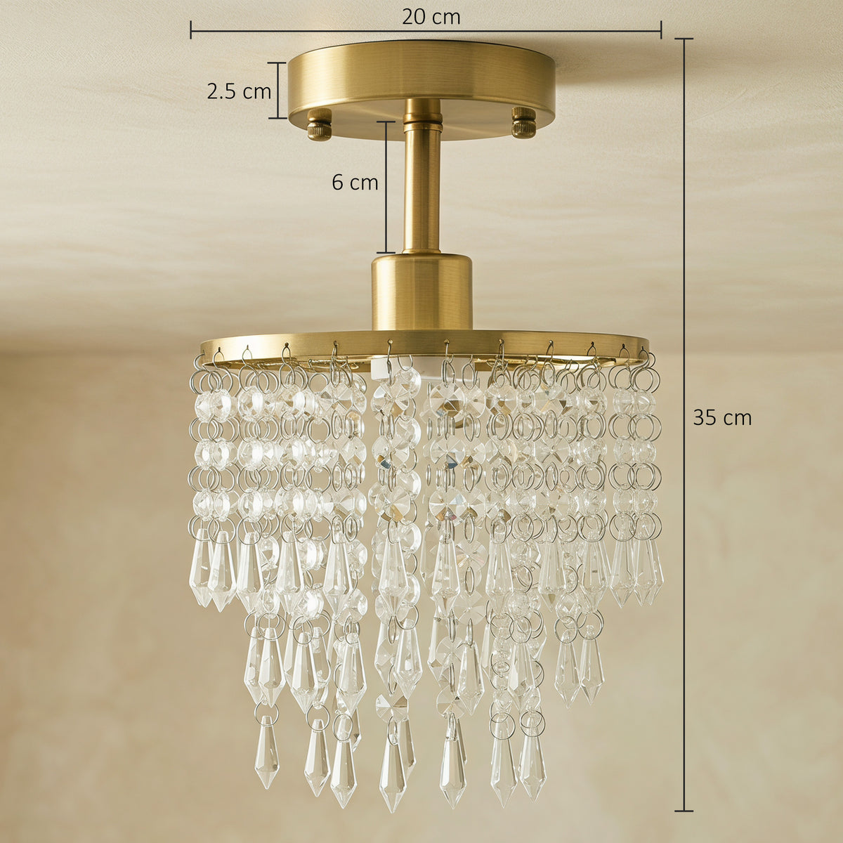 Crystal Ceiling Light with 57 Crystal Strands, Ceiling Light with Mounting Plate for Hallway