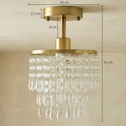 Crystal Ceiling Light with 57 Crystal Strands, Ceiling Light with Mounting Plate for Hallway