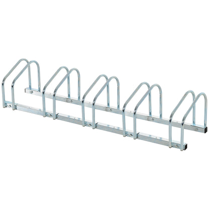 Bike Stand Parking Rack Floor or Wall Mount Bicycle Cycle Storage Locking Stand 145W x 33D x 27H (5 Racks, Silver)
