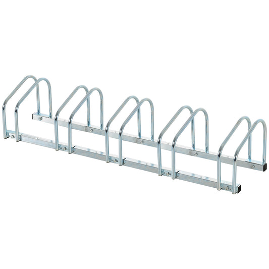 Bike Stand Parking Rack Floor or Wall Mount Bicycle Cycle Storage Locking Stand 145W x 33D x 27H (5 Racks, Silver)