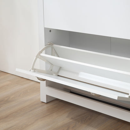 2 Drawer Shoe Cabinet Modern Narrow Shoe Cupboard Hallway Wooden Storage Organiser with Flip Doors Adjustable Shelf for 6-12 Pairs