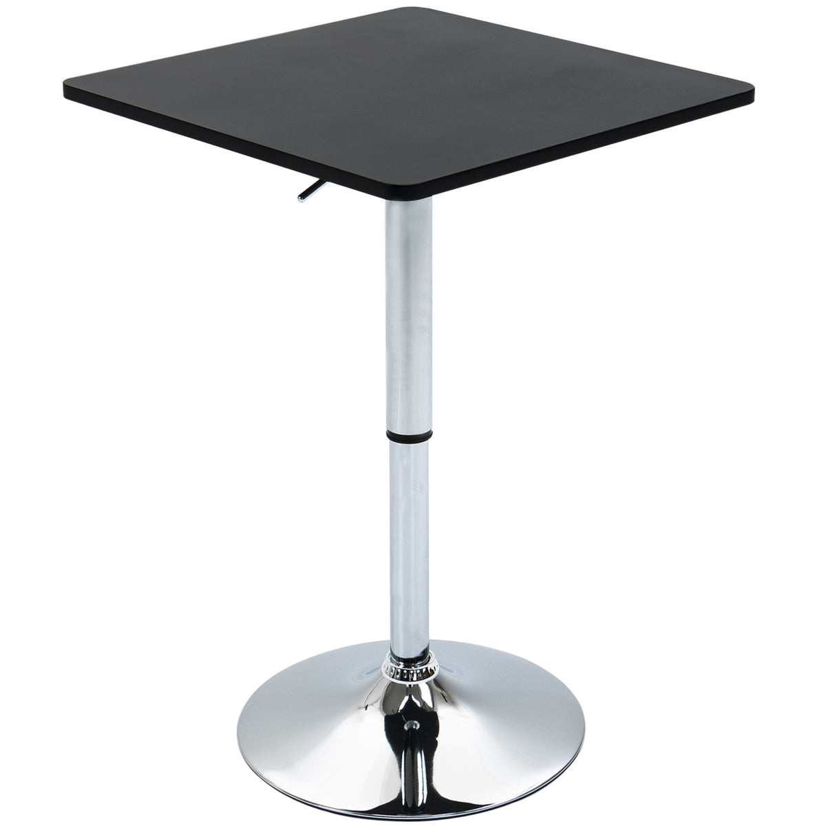 Modern Height Adjustable Counter Bar Table with 360° Swivel Tabletop and Electroplating Metal Base, Pub Desk for Living Room, Kitchen, Restaurant, Pub, Black and Silver