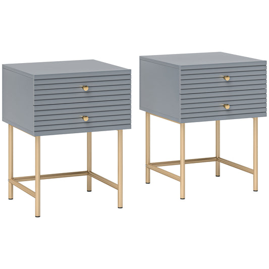 Set of Two Bedside Tables - Grey/Gold-Tone