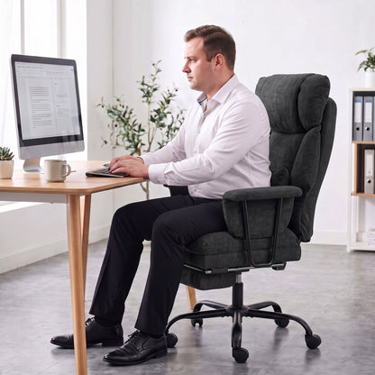 Office Chair, 180kg Heavy Duty Linen Computer Desk Chair with Lumbar Support, Wide Seat, Spring Cushion