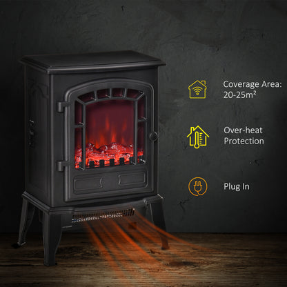 Electric Fireplace Stove Freestanding Log Burner, 1000W/2000W, Portable Electric Fire Fan Heater with LED Flame Effect, Adjustable Thermostat, Overheat Protection