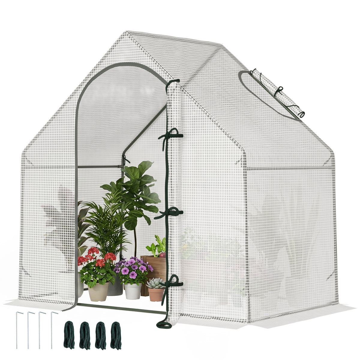 Walk In Tomato Greenhouse Garden Outdoor Mini Greenhouse Flower Planter Steel Frame with Zipped Door & Window, PE Cover, 180 x 100 x 168CM, White