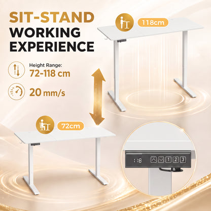 Standing Desk Memory Control Height Adjustable Desk 2 Cable Holes LED Display Sit Stand Desk White