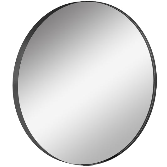 Round Wall Mirror 61 cm, Wall Mounted Bathroom Mirror with Tempered Safety Glass and Aluminium Alloy Frame