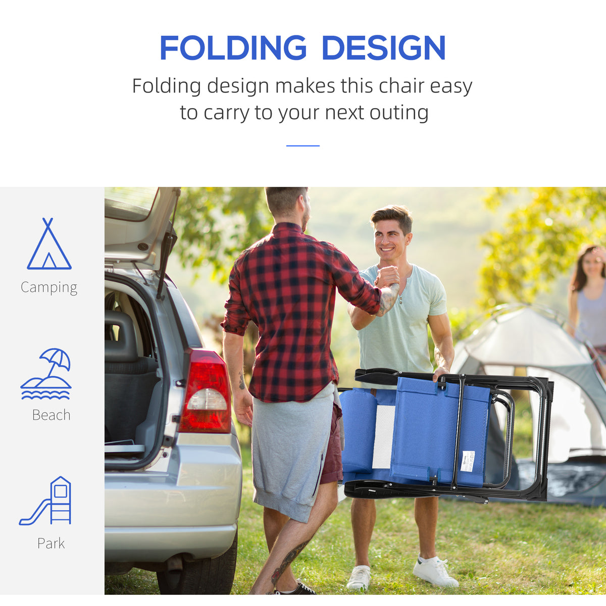 Folding Garden Chairs Set of 2, 5-Position Recliner Camping Chair with High Back, All Weather Texteline Seat, Portable Outdoor Dining Chairs with Headrests for Patio, Picnic