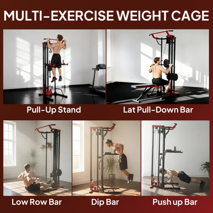Power Tower with Lat Pull Down Machine, Pull Up Bar, Dip Station, Adjustable Height Power Pack for Home Gym