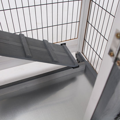 Wooden Indoor Rabbit Hutch Guinea Pig House Bunny Small Animal Cage W/ Wheels Enclosed Run 110 x 50 x 88 cm