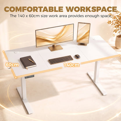 Standing Desk Memory Control Height Adjustable Desk 2 Cable Holes LED Display Sit Stand Desk White