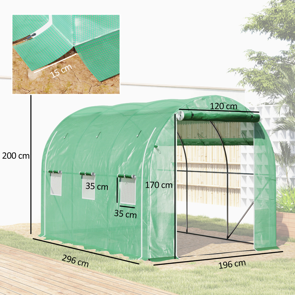 296 x 196cm Steel Frame Polytunnel Greenhouse