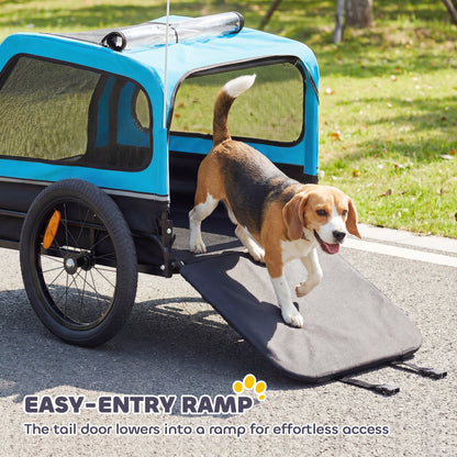 Dog Bike Trailer with Flip-Down Ramp Tailgate, Quick Release Frame, Universal Bicycle Coupler, Reflectors