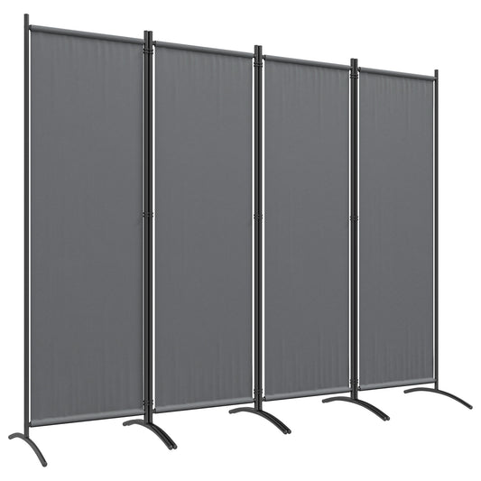 4 Panel Folding Room Divider, 1.7m Privacy Screen with Wide Feet, Portable Freestanding Metal Partition Separator for Office, Living Room, Bedroom, Dining Room, Dark Grey