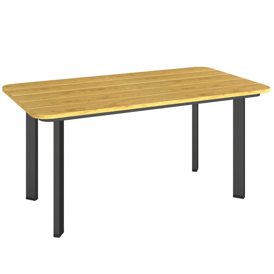 Outdoor Garden Coffee Table, Garden Table with Slatted Wood Plastic Composite Top and Metal Frame