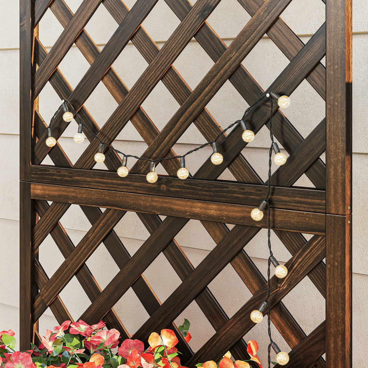Garden Planter with Trellis, 45L Raised Bed for Climbing Plants, Vines, Flowers, Outdoor Planter Box for Patio, 72.5 x 31.5 x 149.5 cm, Carbonised Finish