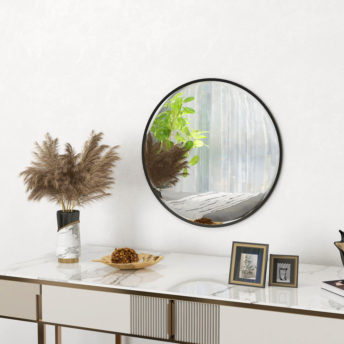 61cm Decorative Wall Mirror for Bedroom Living Room, Modern Round Bathroom Mirror for Home Decor