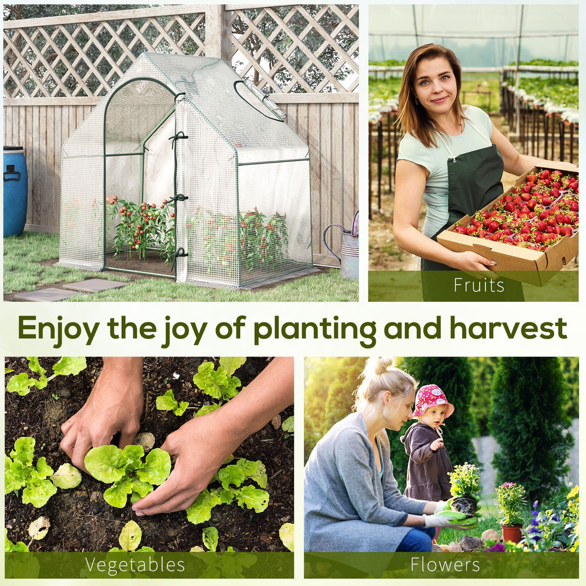 Walk In Tomato Greenhouse Garden Outdoor Mini Greenhouse Flower Planter Steel Frame with Zipped Door & Window, PE Cover, 180 x 100 x 168CM, White
