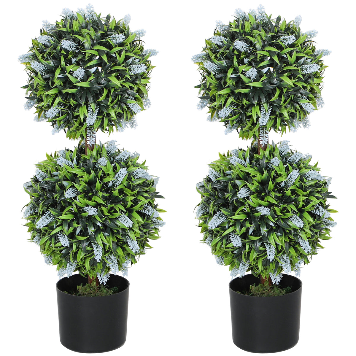 Set of 2 Artificial Plants, Lavender Flowers Ball Trees with Pot, for Home Indoor Outdoor Decor, 70cm