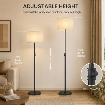 Floor Lamp with Remote, Height Adjustable Standing Lamp with Linen Shade, Dimmable with 3000K-6000K Adjustable Colour Temperatures, Foot Switch for Living Room Bedroom Office