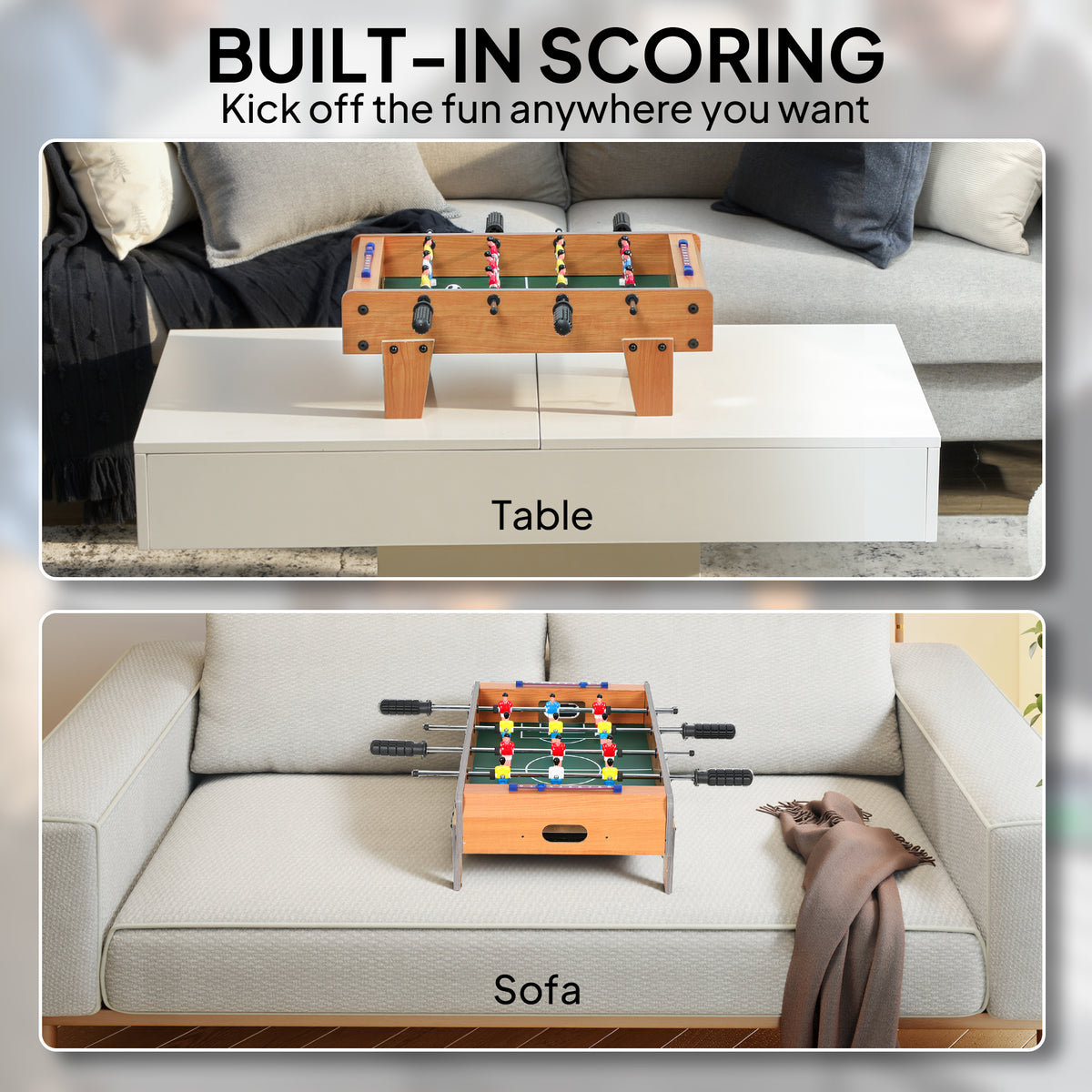 20 in Table-top Football Table with Stainless Steel Rods, Compact Foosball Table for Kids and Adults, All-Inclusive Foosball Game Set for Indoor, Nature Wood Finish
