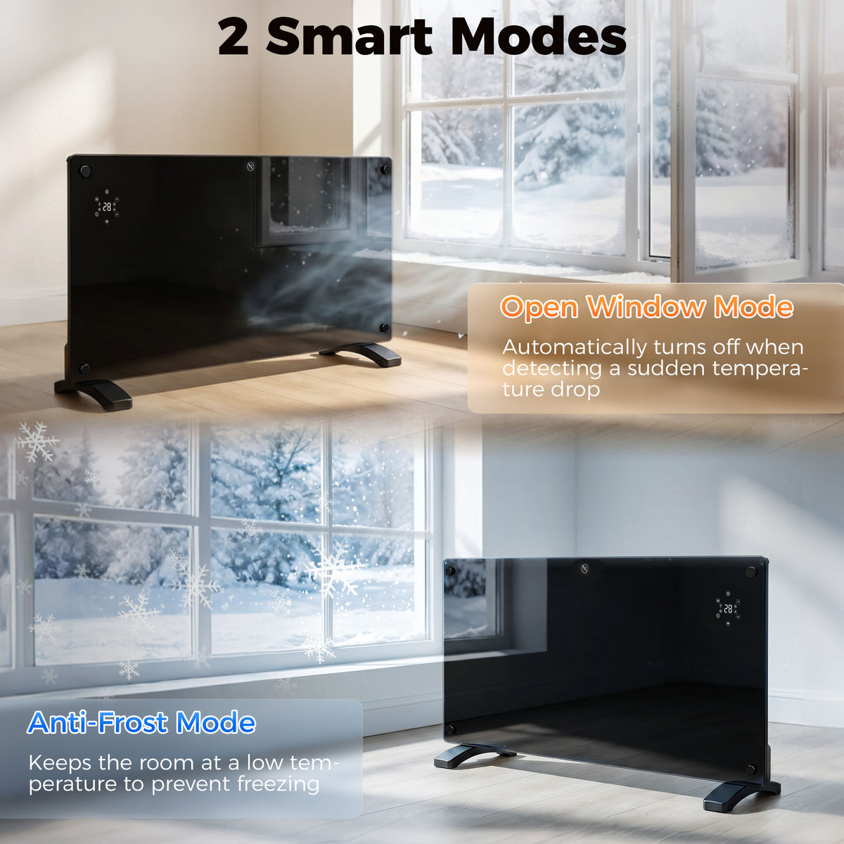 1500W 5-35℃ Smart Control Heater - Black