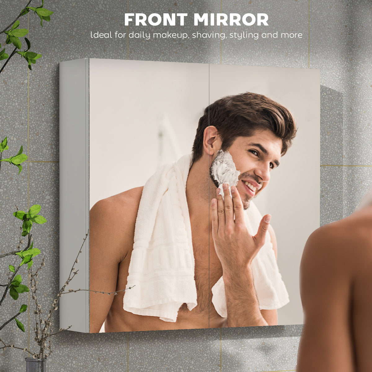 60 x 15 cm Double Door Bathroom Mirror Cabinet - White