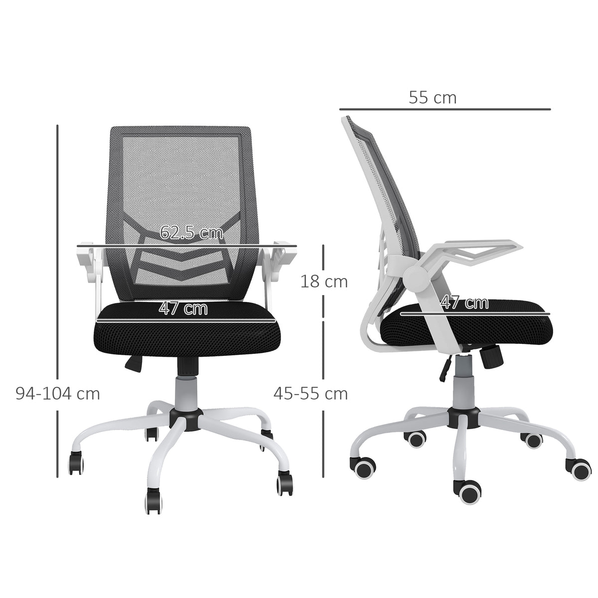 Mesh Office Chair, Computer Desk Chair with Flip-up Armrests, Lumbar Back Support and Swivel Wheels