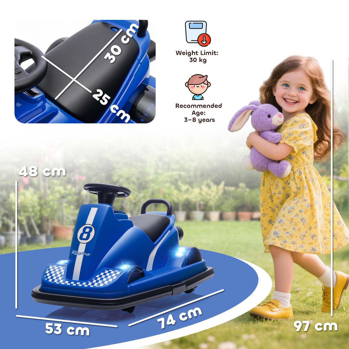 Kids Bumper Car, 360° Rotation Spin Electric Waltzer Car with LED Lights, Music for Ages 3-8 Years Old