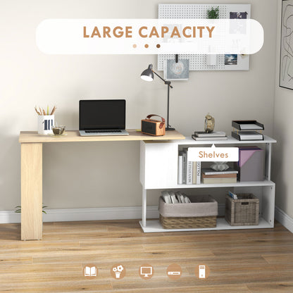 Corner Computer Desk, L Shaped Desk with 360° Rotating Bookshelf, 120L x 110W x 74.5H cm