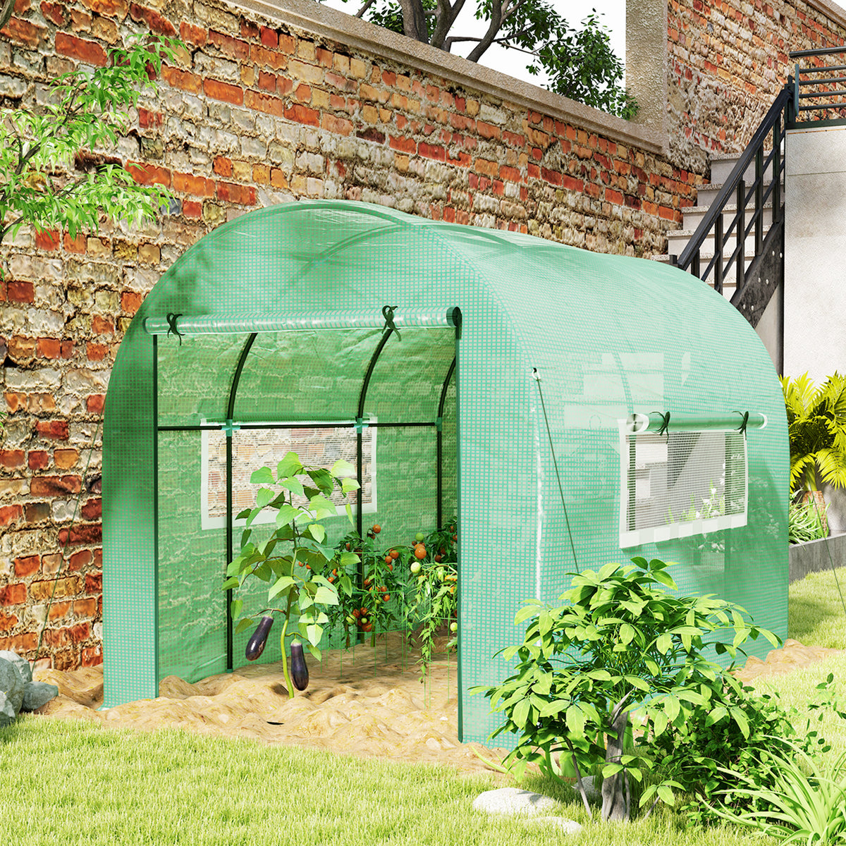 300 x 200cm Walk-In Polytunnel Greenhouse - Green