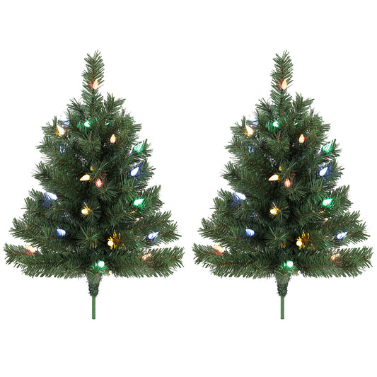 60 cm Prelit Christmas Tree, 2 Packs Artificial Christmas Trees with 60 Colourful LED Lights, 130 Tips, Green