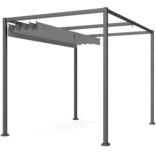 3 x 2m Metal Outdoor Pergola with Retractable Roof, Outdoor Gazebo Canopy Shelter with Drainage Holes for Garden, Patio, Lawn, Grey