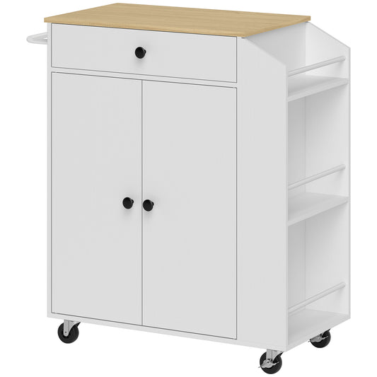 Rolling Kitchen Island with 3-Tier Spice Rack, Kitchen Storage Cart with Drawer and Towel Rack, White