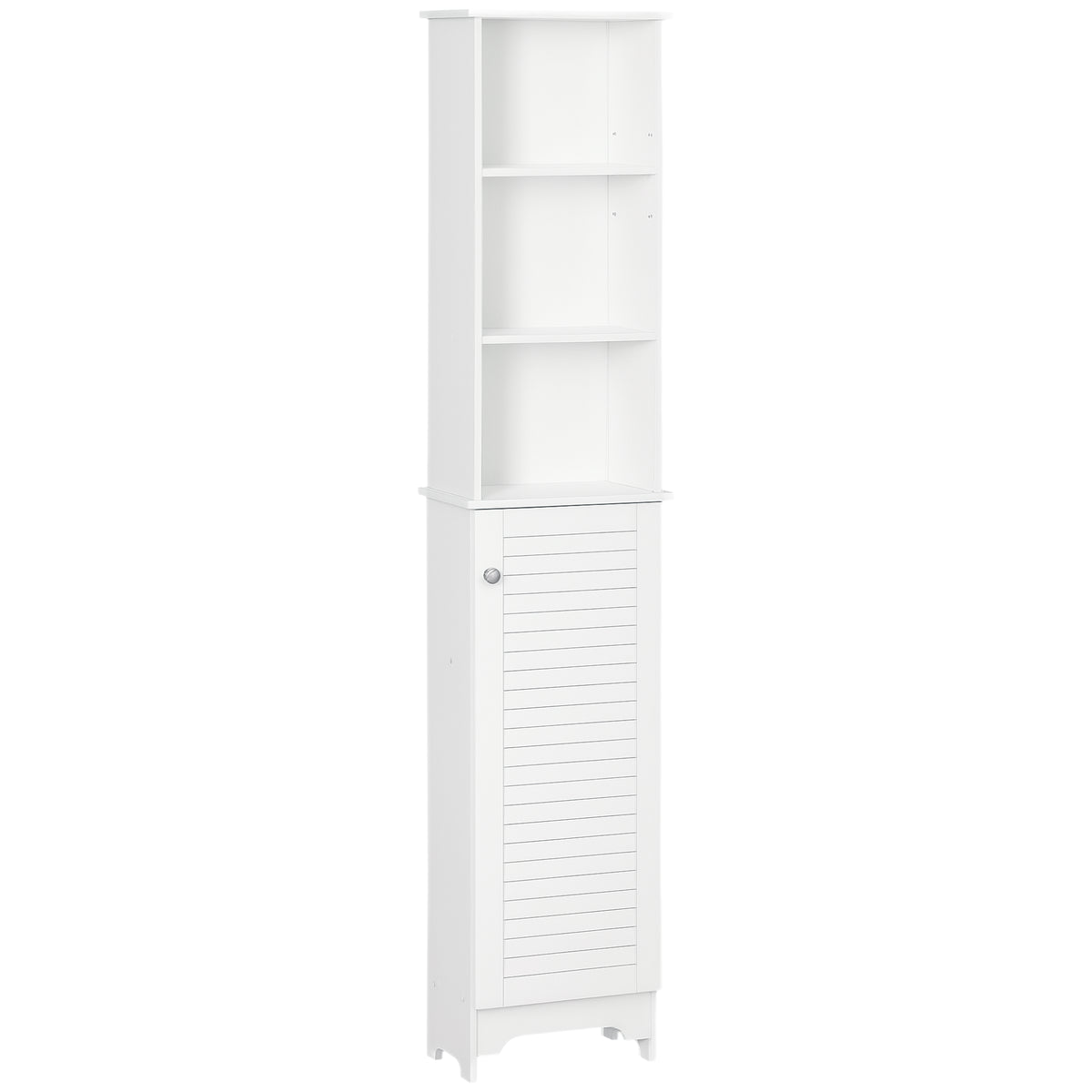 Tall Bathroom Cabinet, Freestanding Slim Bathroom Storage Unit with Adjustable Shelves and Shutter Door, Floor Storage Cupboard with 6 Shelves, 165H x 34W x 20D cm, White