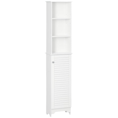Tall Bathroom Cabinet, Freestanding Slim Bathroom Storage Unit with Adjustable Shelves and Shutter Door, Floor Storage Cupboard with 6 Shelves, 165H x 34W x 20D cm, White